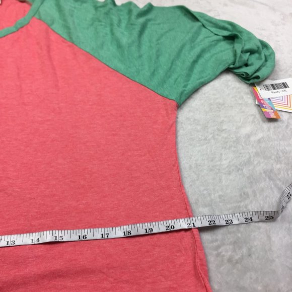 New! LuLaRoe Randy Raglan Sleeve Pullover T-shirt 2XL XXL Womans Green Peach - Picture 11 of 12